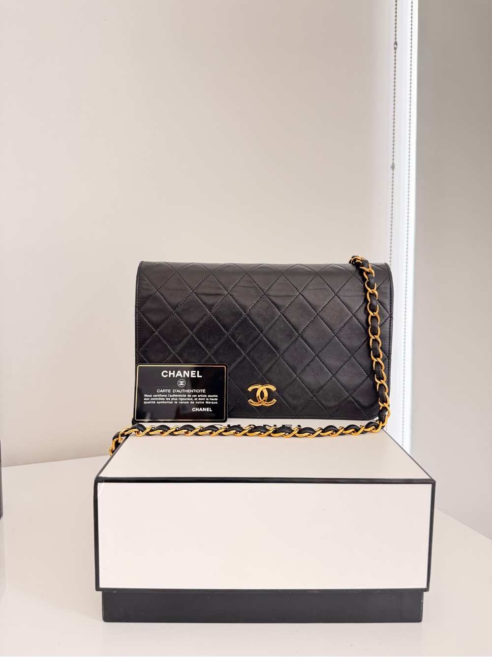 CHANEL Black Quilted Lambskin Shoulder Bag with Gold Hardware